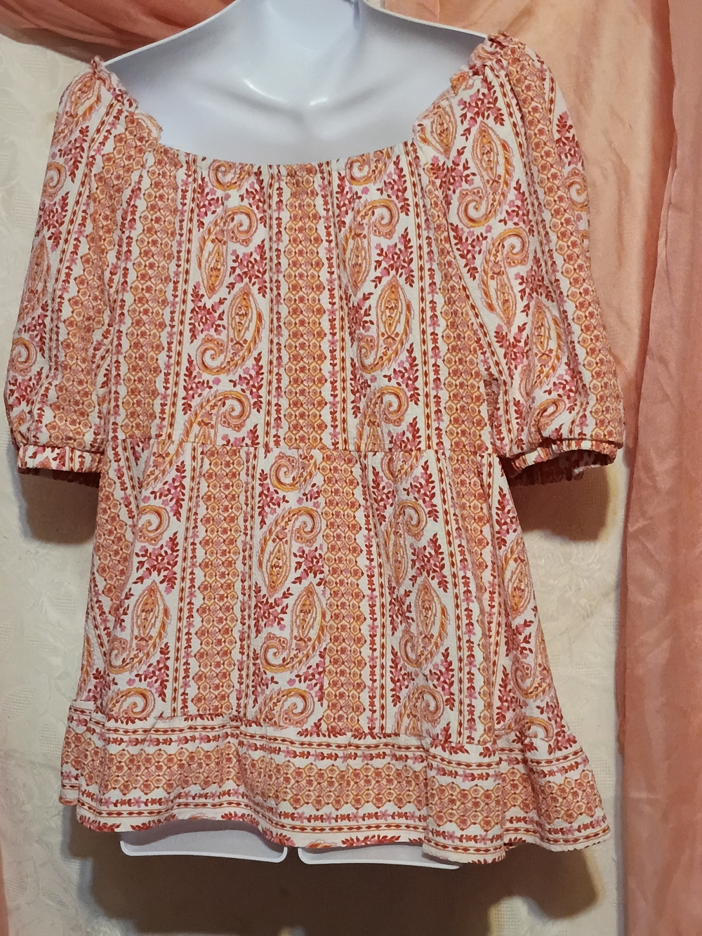 BloomChic Ladies Orange and Fuschia Paisley Off-Shoulder Peasant Top Sz 12 - Picture 4 of 6